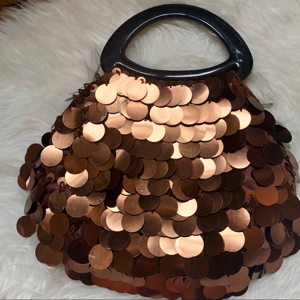 Vintage boho large copper sequin handbag - Picture 2 of 7